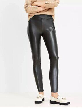 LOFT faux leather leggings pants women's XXSP black pull-on skinny stretch